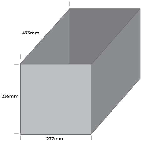 Official Commonwealth Vault illustration of the Large box and sleeve, internal sleeve measurements 235 × 237 × 475 mm