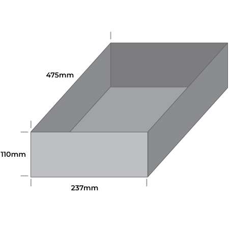 Official Commonwealth Vault illustration of the Medium box and sleeve, internal sleeve measurements 110 × 237 × 475 mm