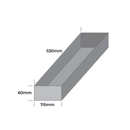 Official Commonwealth Vault illustration of the Mini box and sleeve, internal sleeve measurements 60 × 115 × 530 mm