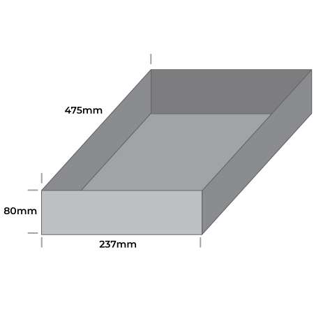 Official Commonwealth Vault illustration of the Small box and sleeve, internal sleeve measurements 80 × 237 × 475 mm